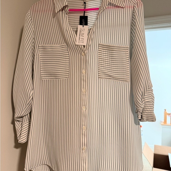 Express Gray and White Striped Shirt - Picture 2 of 6